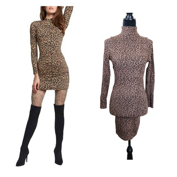 bebe Dresses & Skirts - Bebe Long Sleeve Mock-Neck Animal Print Mini Dress